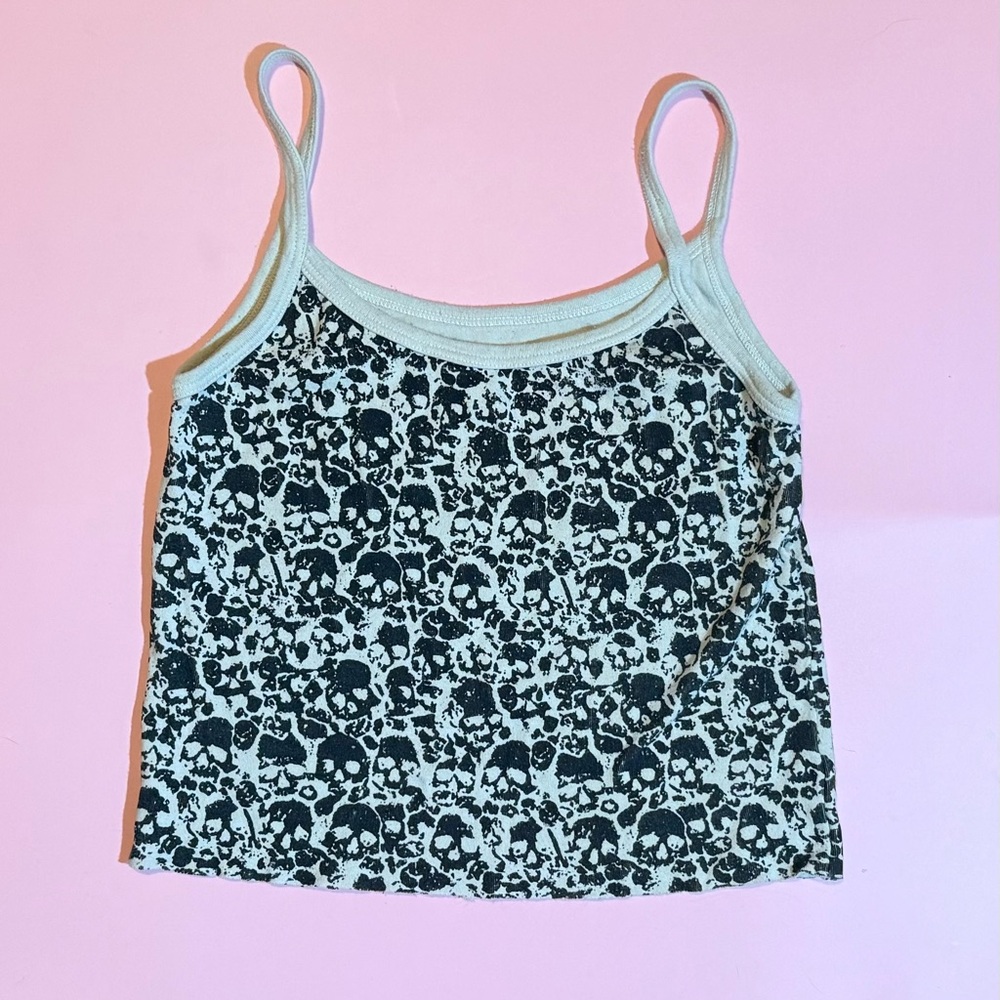 Brandy Melville Black and Cream Skull Tank Top